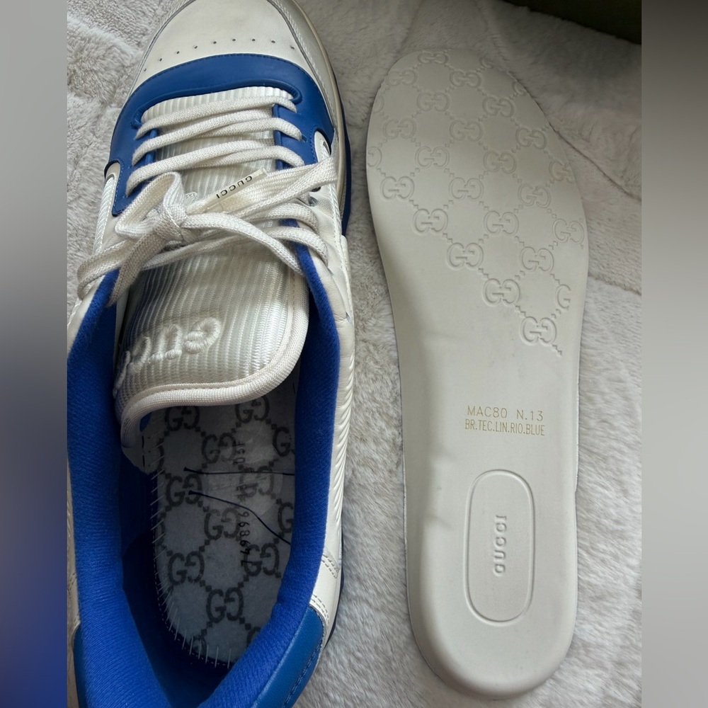 NEW! $950 Gucci MAC80 Low Top Sneakers Off White Blue 13.5 - Picture 7 of 11